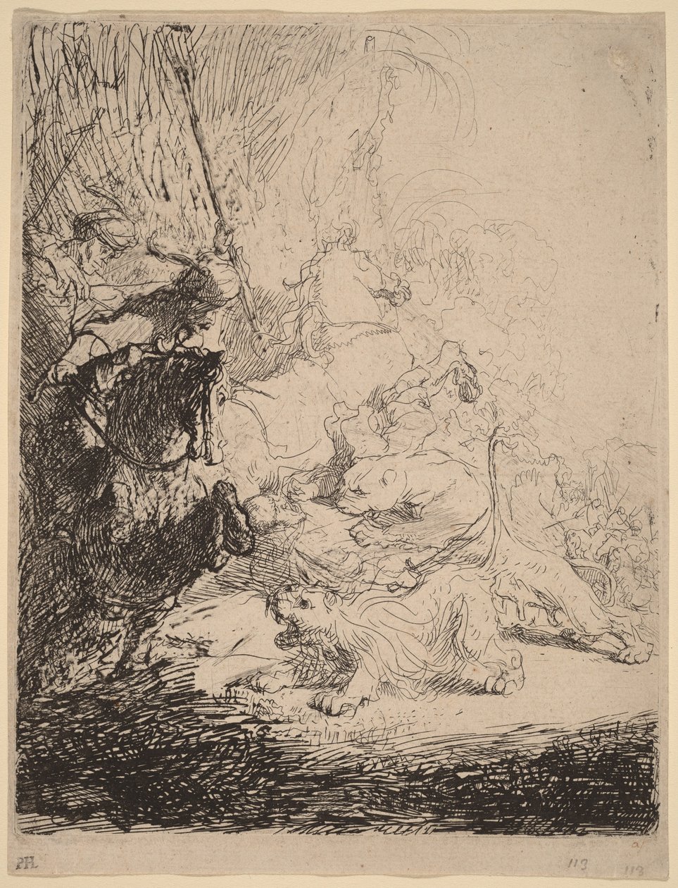 The Small Lion Hunt (with Two Lions) by Rembrandt van Rijn