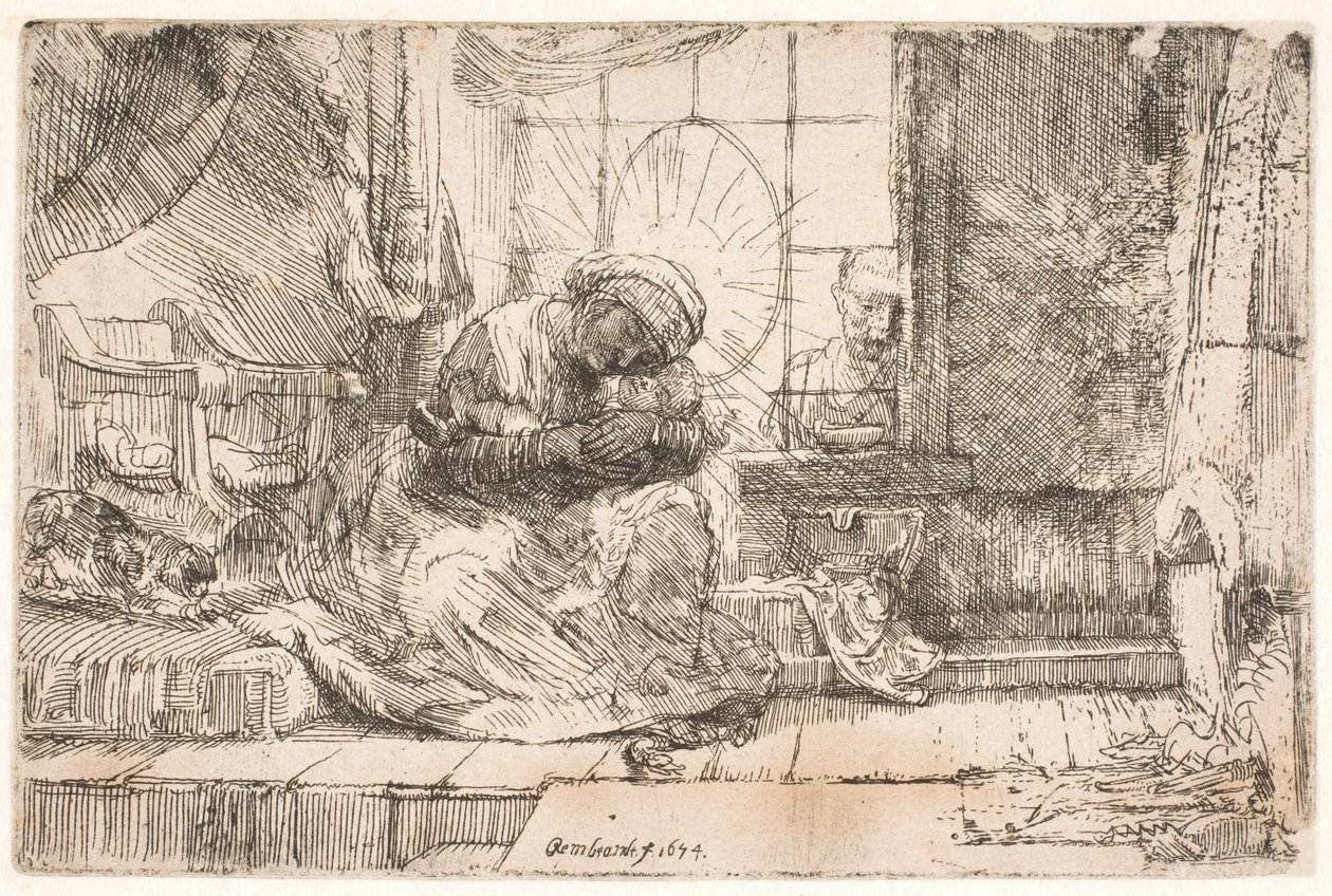 The Virgin and the Child with the Cat: and Joseph at the Window by Rembrandt van Rijn