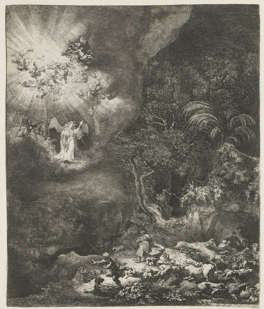 The Angel Appearing to the Shepherds by Rembrandt van Rijn
