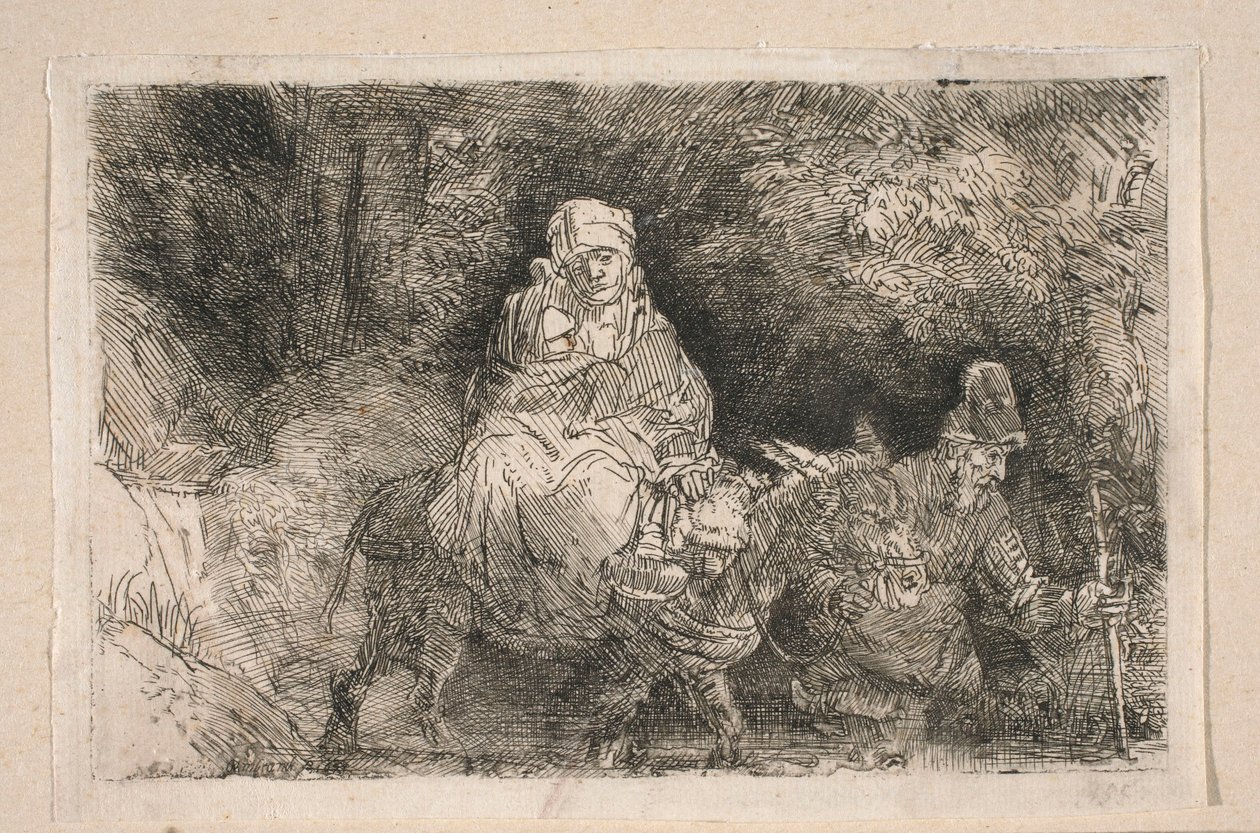 Flight into Egypt - The Holy Family Crossing a Stream by Rembrandt van Rijn