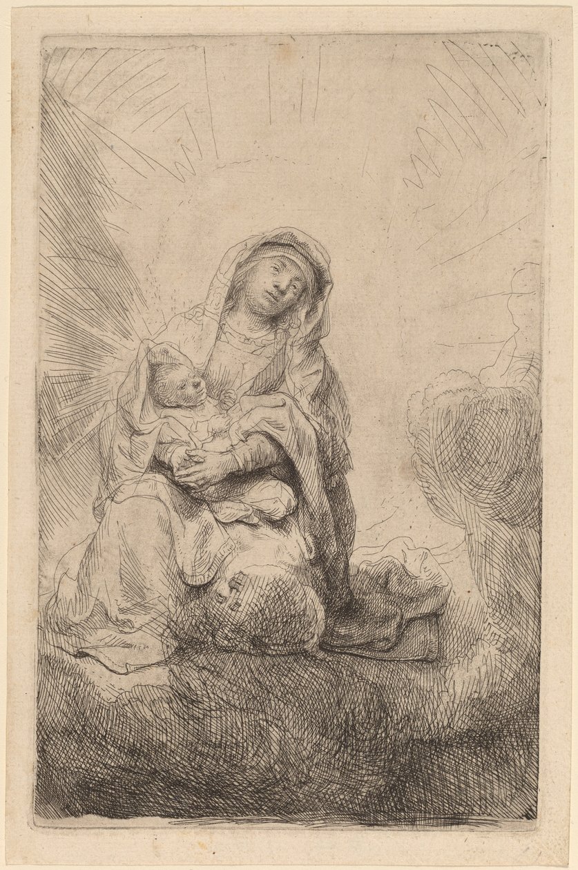 Virgin and Child in the Clouds by Rembrandt van Rijn