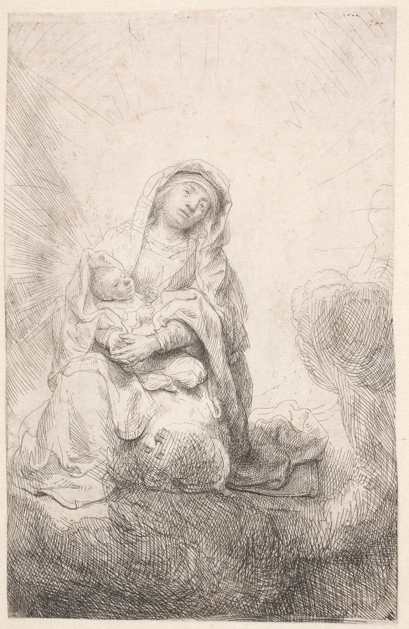 Virgin and Child in the Clouds by Rembrandt van Rijn