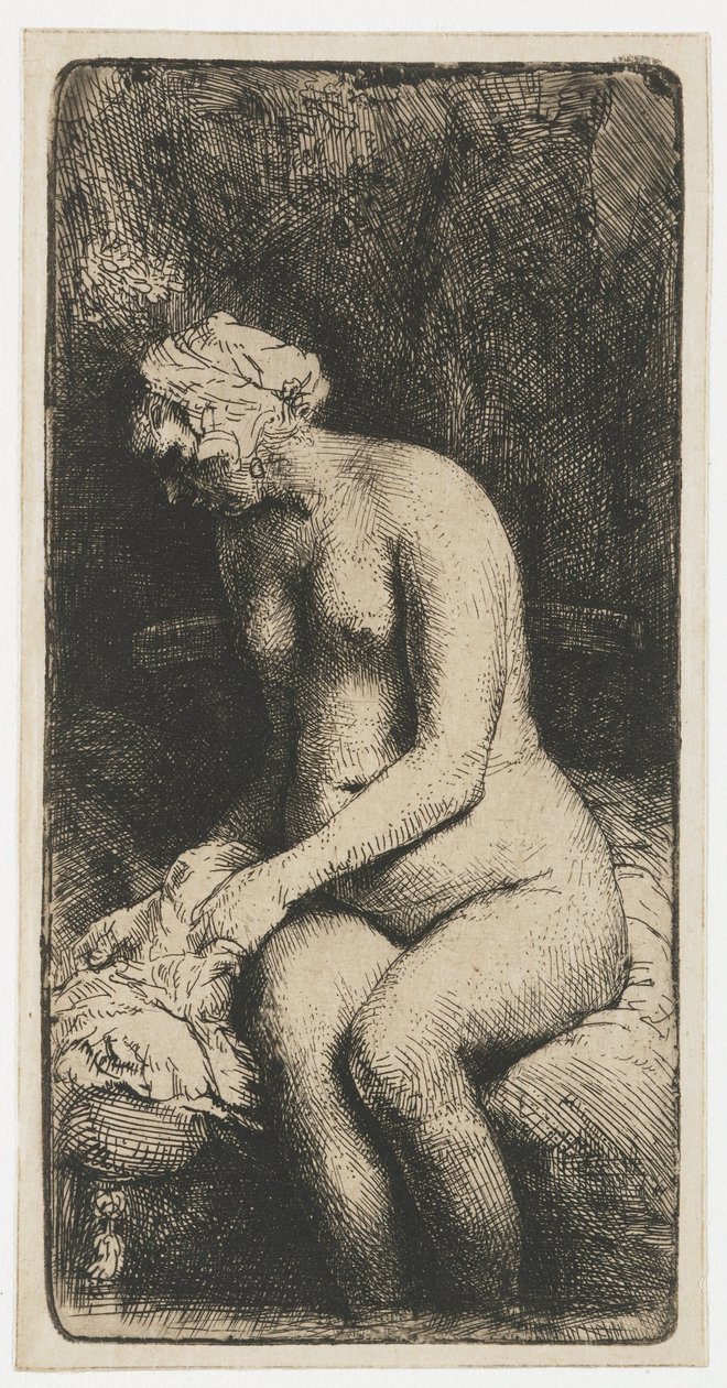 Woman Bathing her Feet in a Brook by Rembrandt van Rijn