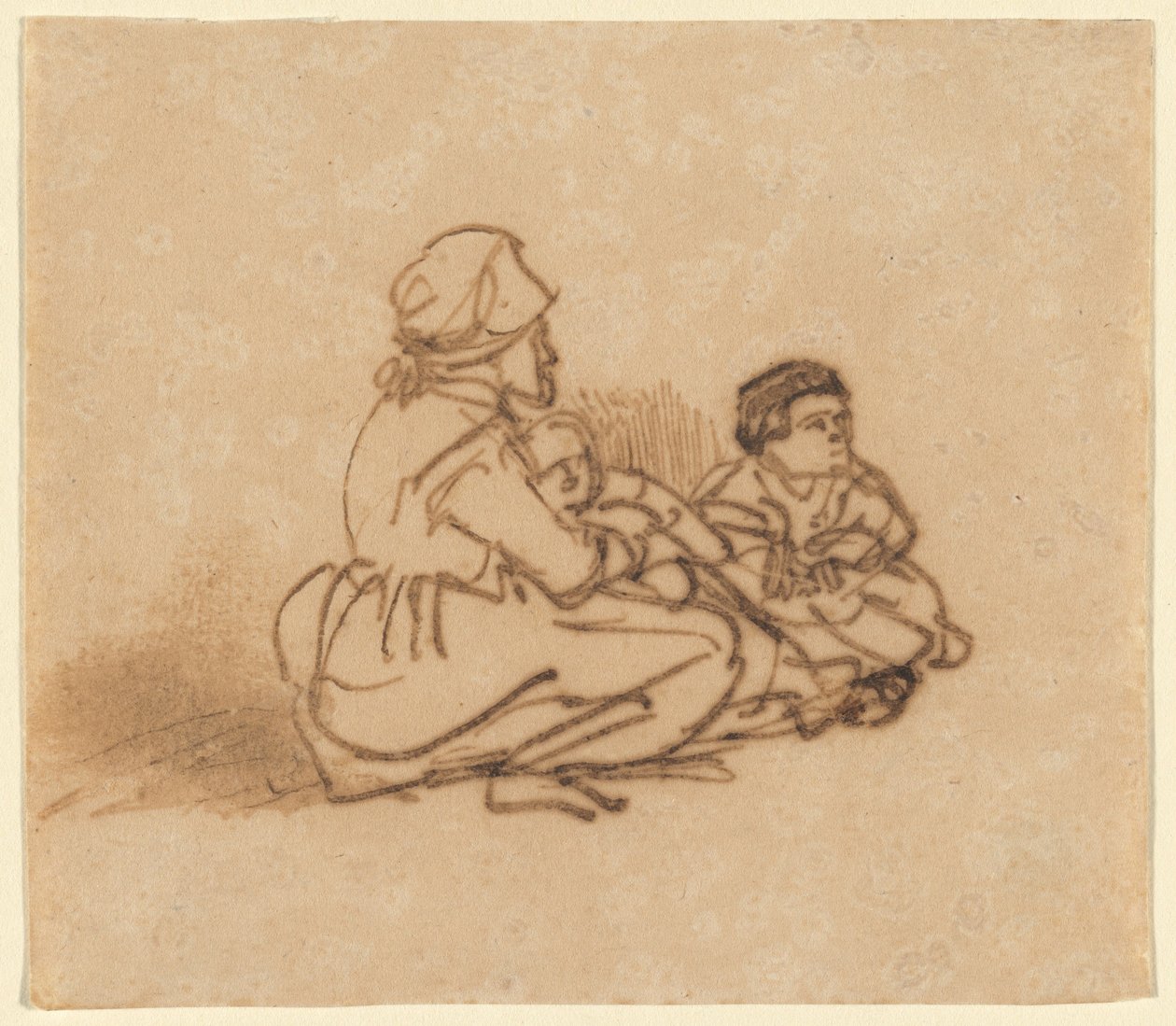 Woman Seated on the Ground with Two Children by Rembrandt van Rijn