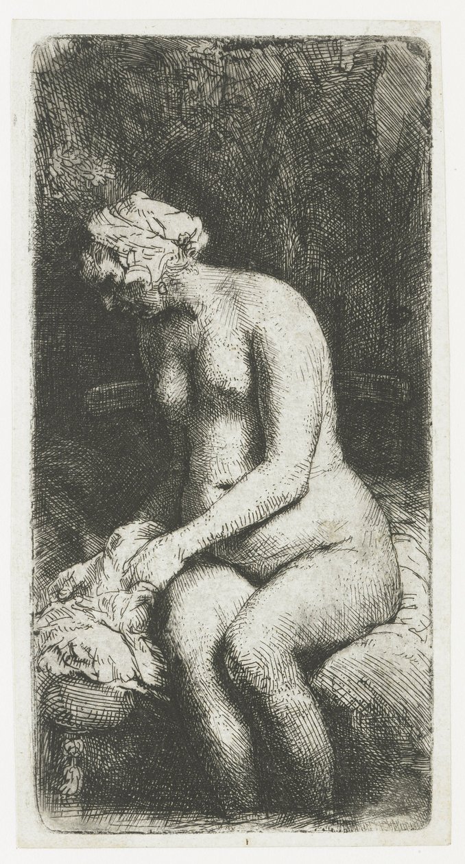 Woman Bathing Her Feet at a Brook by Rembrandt van Rijn