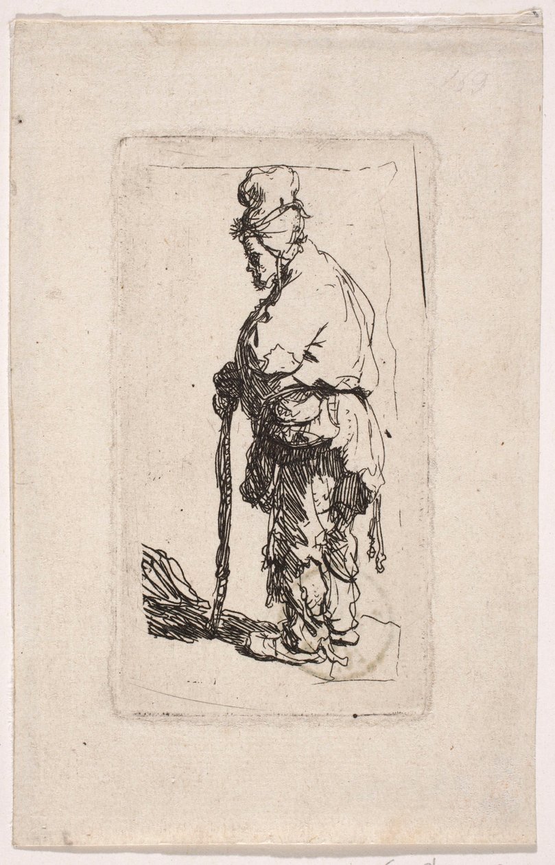 Beggar Leaning on a Stick, Turned Left by Rembrandt van Rijn