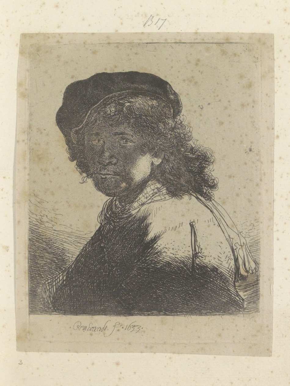 Self-Portrait with Beret and Scarf, Face in Shadow (Recueil de quatre-vingt-cinq estampes originales) by Rembrandt van Rijn