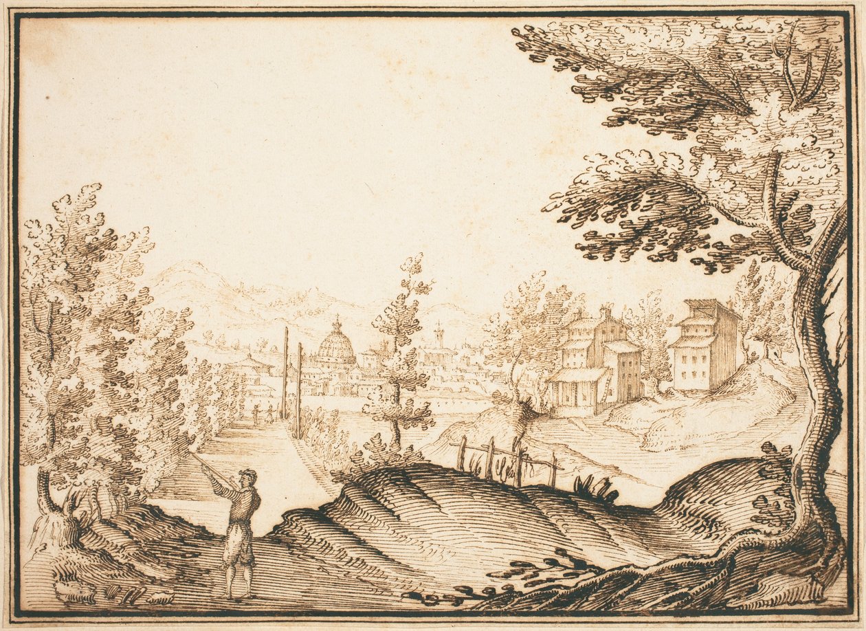 A Landscape with a Domed Building by Remigio Cantagallina