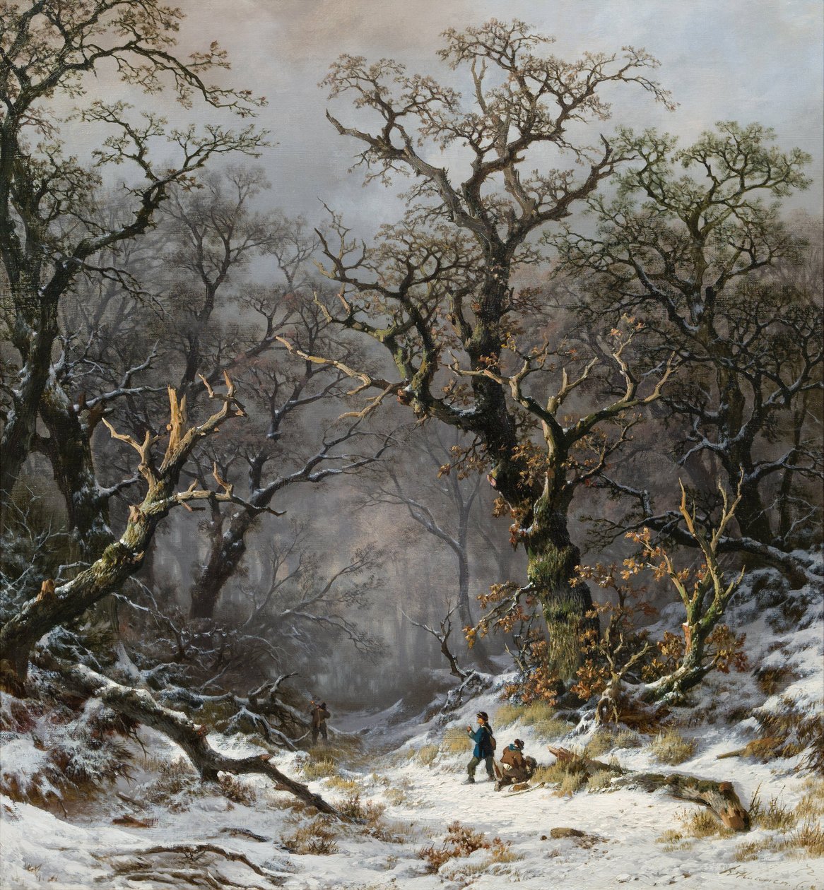 Hunters in the Forest in Winter by Remigius Adrianus Haanen