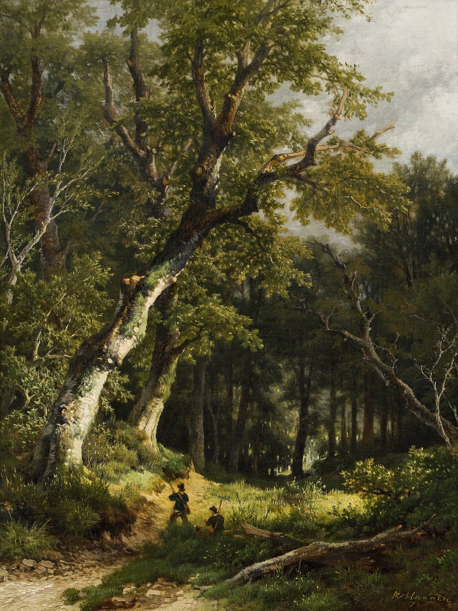 Wooded Landscape with Two Hunters by Remigius Adrianus Haanen