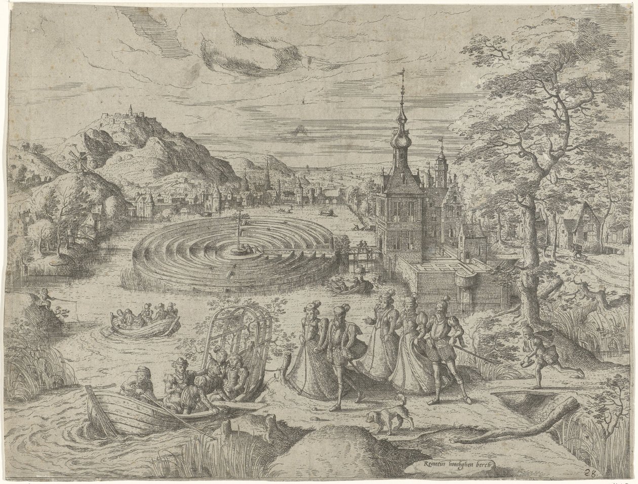 Landscape with Group Boarding a Boat by Remigius Hogenberg