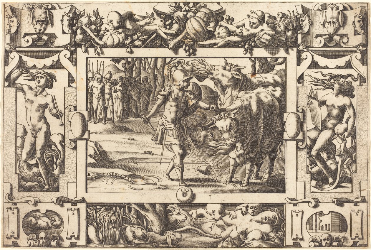 Jason Tames the Two Bulls of Mars by René Boyvin after Leonard Thiry