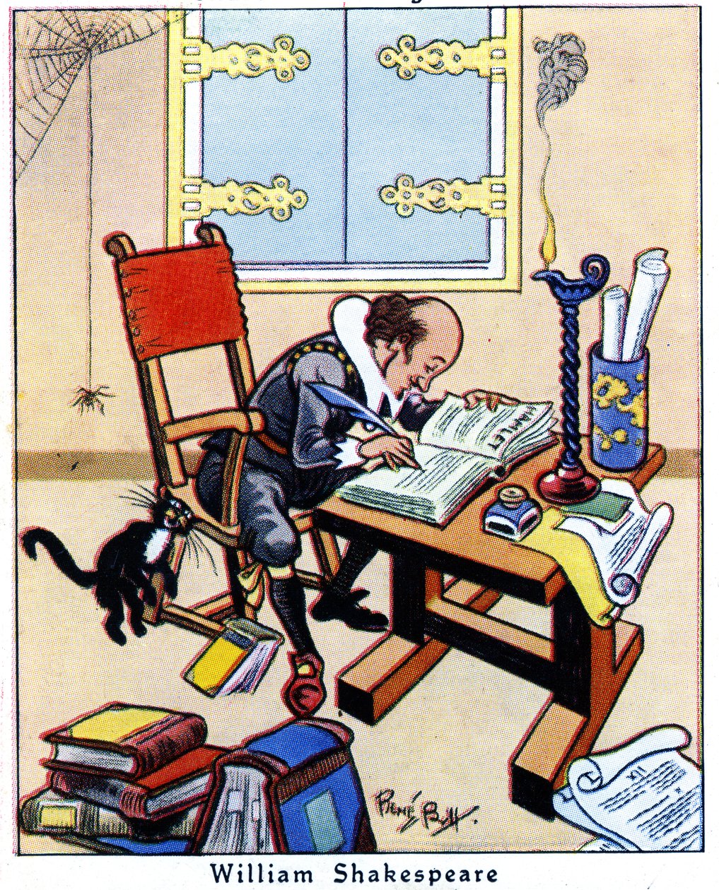 Shakespeare writing Hamlet, 1936 by René Bull