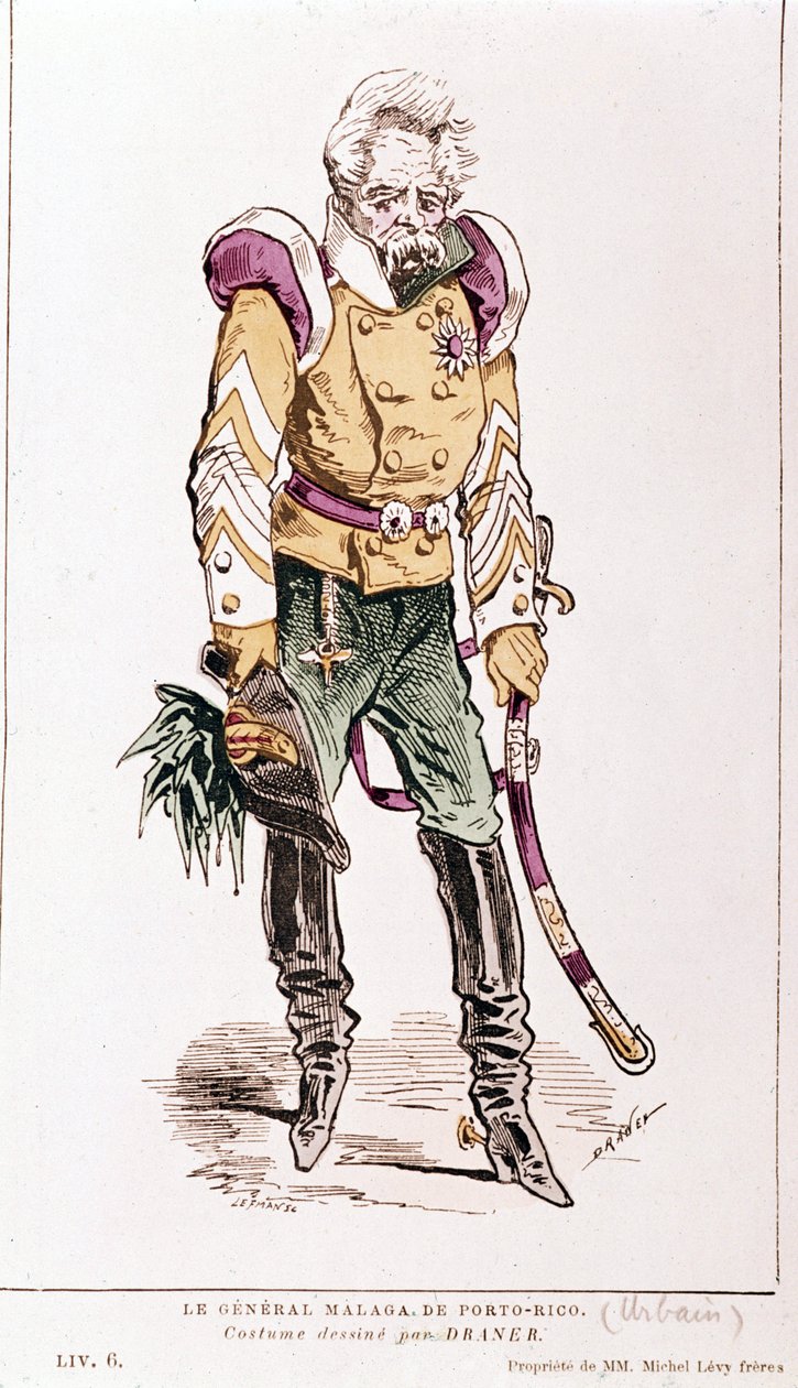 Jacques Offenbach: La vie parisienne. General Malaga of Puerto Rico, costume of Draner. 1866. by Renard Jules Draner