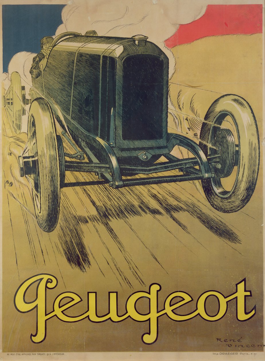 Poster advertising a Peugeot Racing Car, c.1918 by Rene Vincent