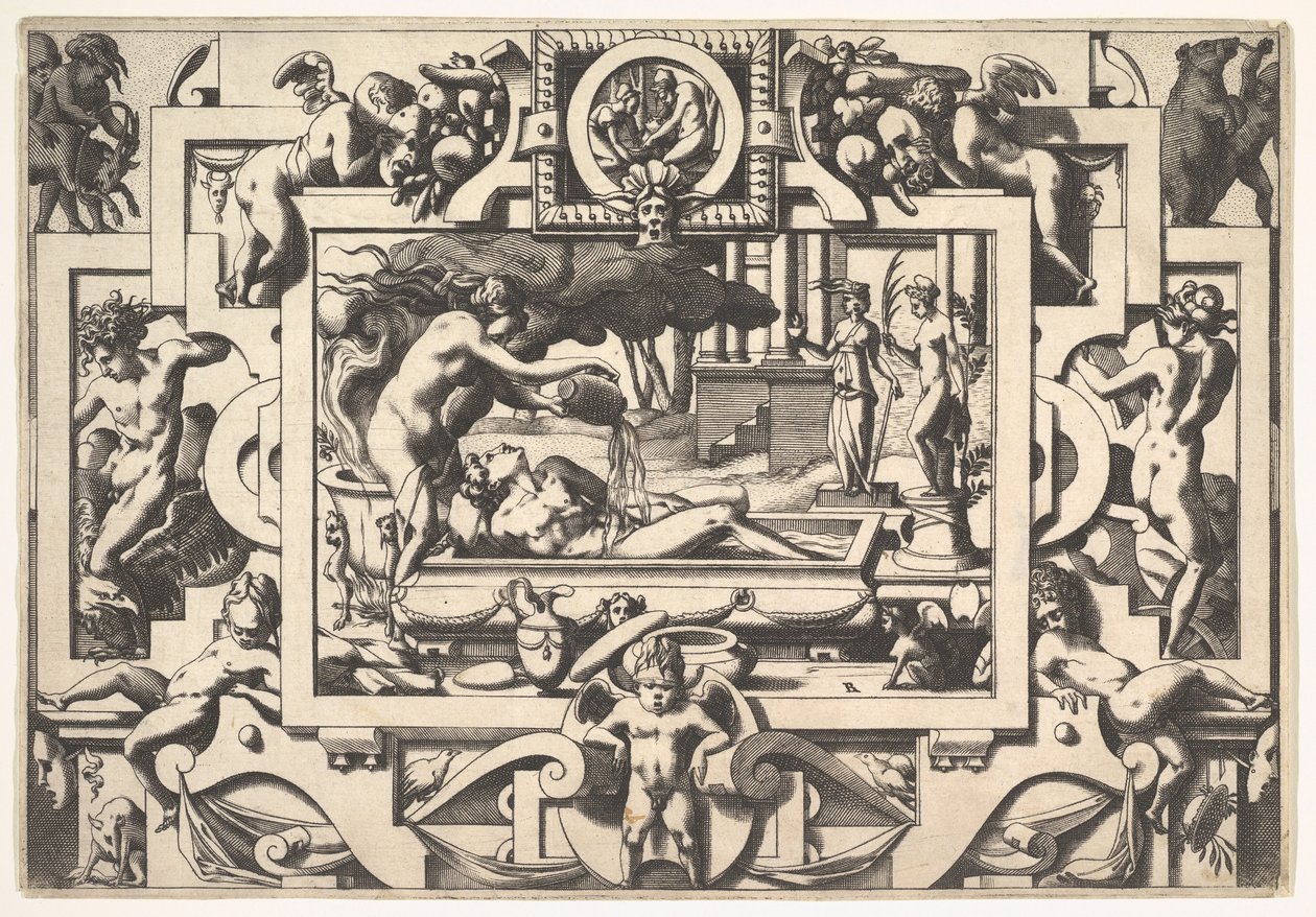 Medea Pours a Magic Potion over Jason by Rene Boyvin