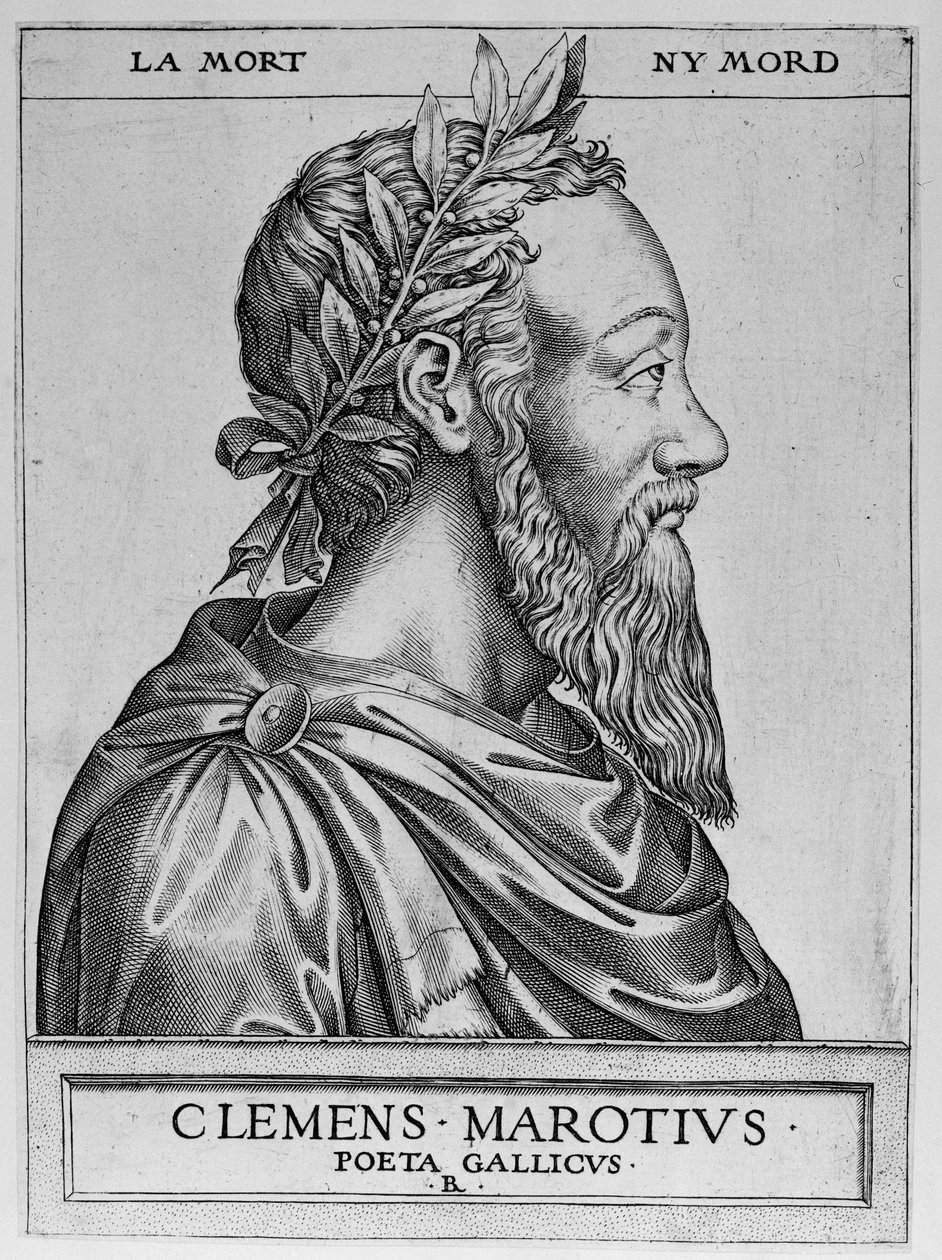 Portrait of Clement des Marets called Marot, French poet - Clement Marotius poeta gallicus engraving by Rene Boyvin 1576 by Rene Boyvin