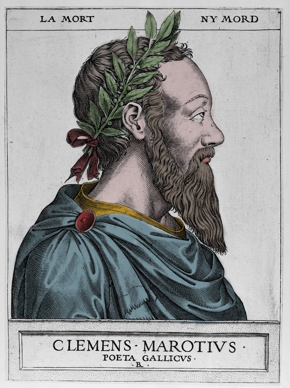 Portrait of Clement des Marets called Marot, French poet - Clement Marotius poeta gallicus engraving by Rene Boyvin 1576 by Rene Boyvin