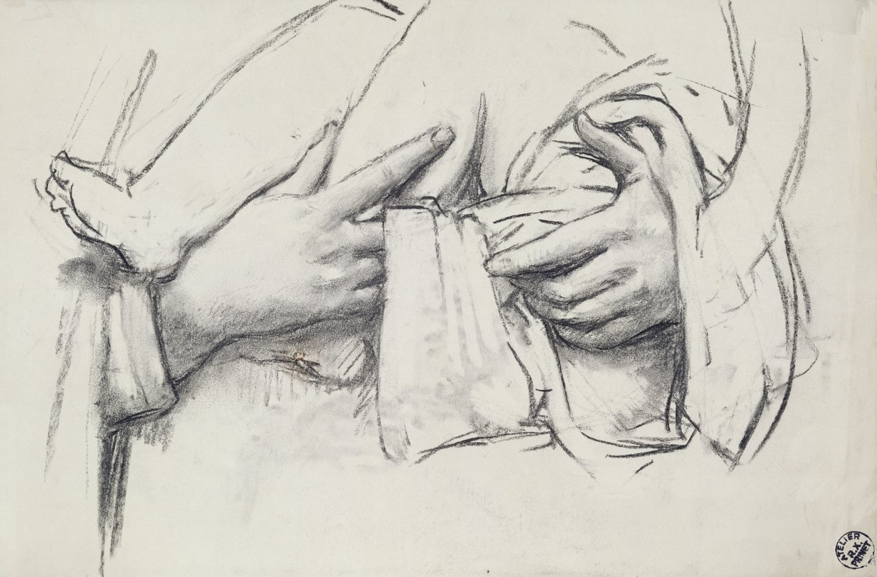 Study of the hand for Our Lady of Morienval in Oise, France by René François Xavier Prinet