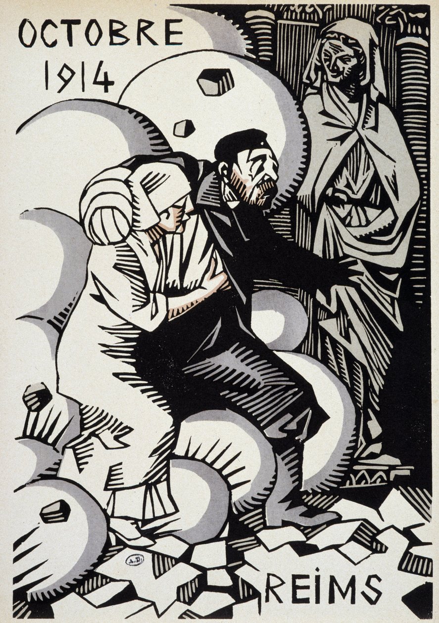 October 1914, Reims - drawing by Herman Paul - in "Calendar of War" ed. 1916 by Rene George Hermann Paul