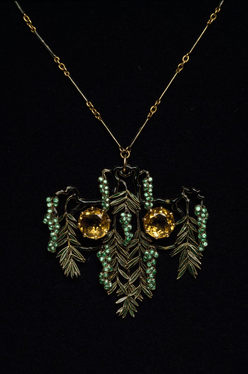 Art Nouveau: Necklace in Gold, Topaz and Enamels. Atelier Rene Lalique. 1900 by Rene Jules Lalique
