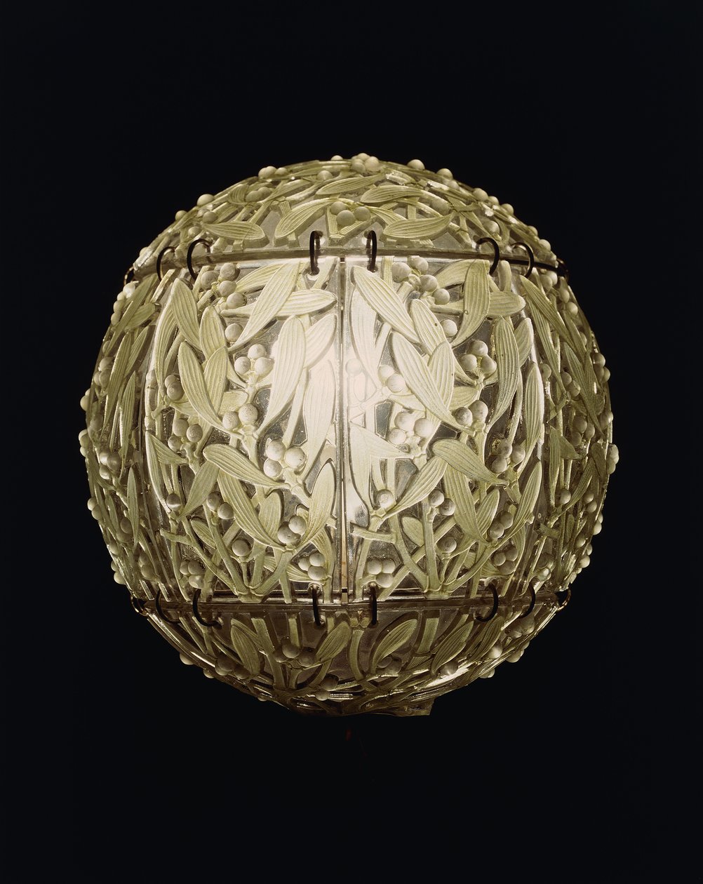 Boule de Gui, a green-stained hanging shade by Rene Jules Lalique