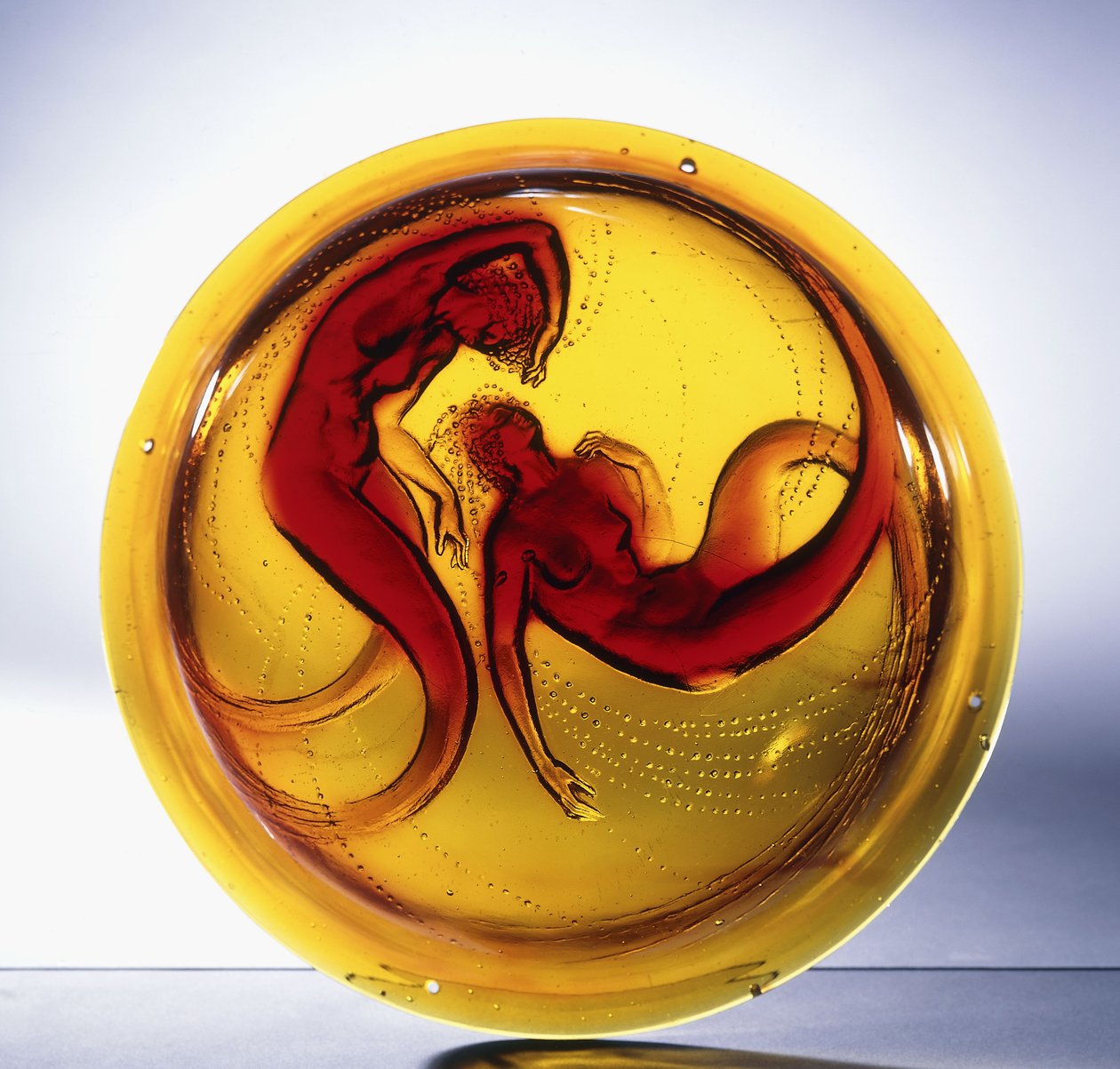 Deux Sirenes; an extremely rare moulded glass chandelier by Rene Jules Lalique