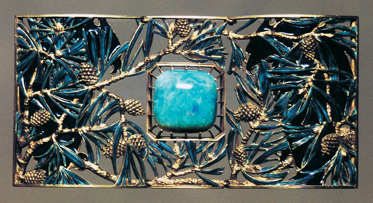 Eagle among the pines, gold, opal and enamel necklace pendant by Rene Jules Lalique