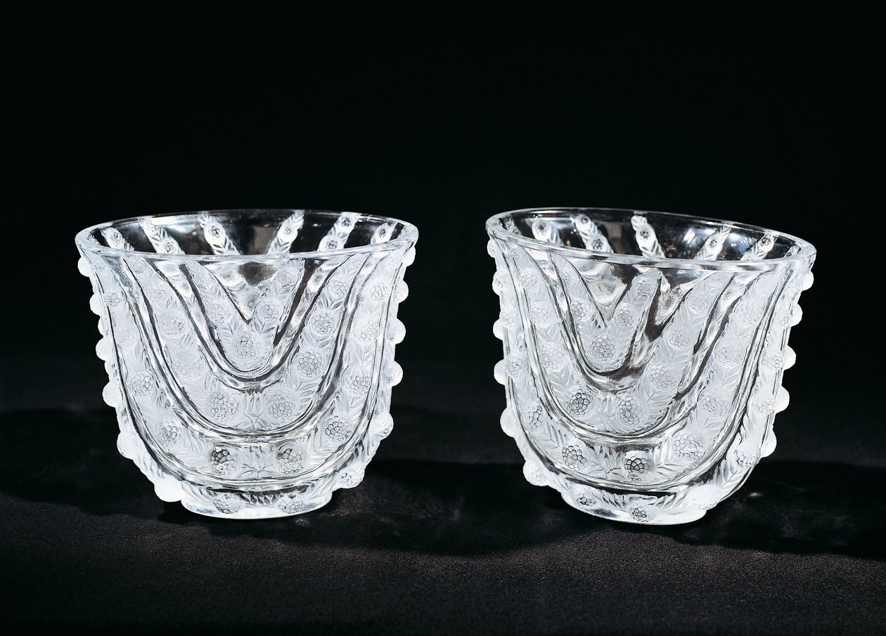 Glass vases, ca 1930, by Rene Lalique by Rene Jules Lalique