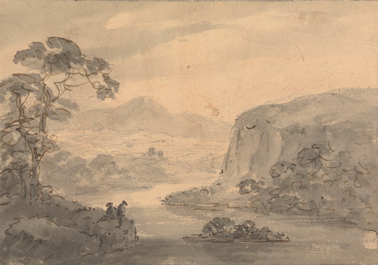 Mountainous Landscape with Two Figures Overlooking a Lake by Rev. William Gilpin