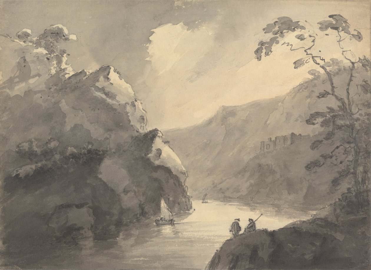 Mountainous Landscape with Winding River and Castle by Rev. William Gilpin