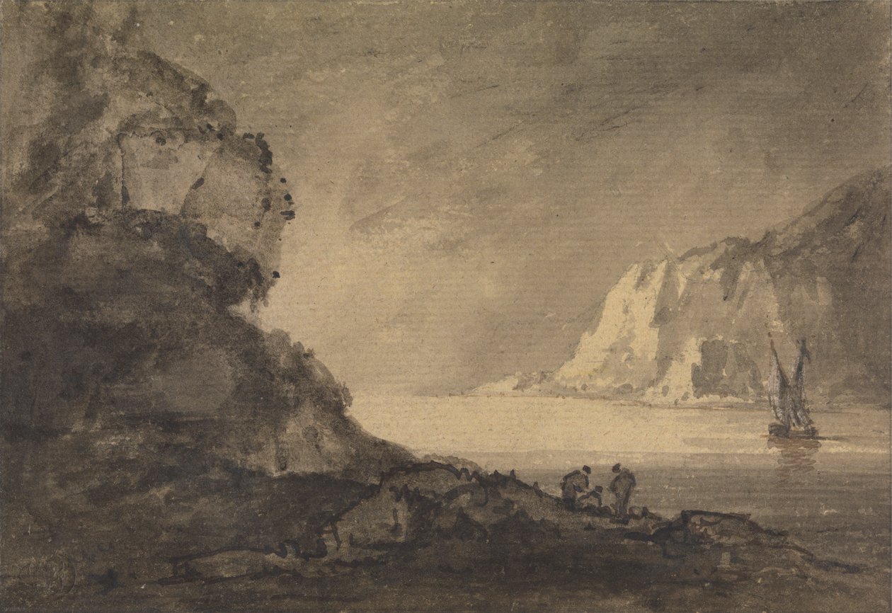 Shipping Scene with Three Figures on Shore by Rev. William Gilpin
