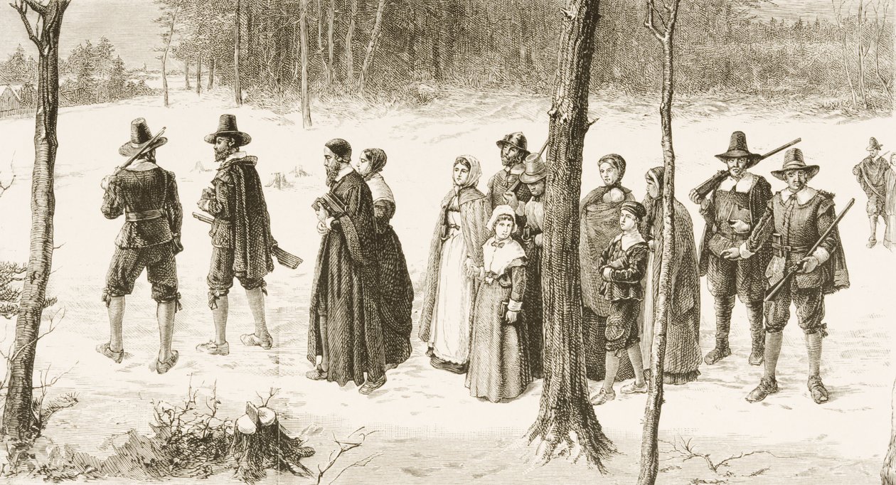 Pilgrim Fathers Going to Church, c.1880 by Reverend Samuel Manning