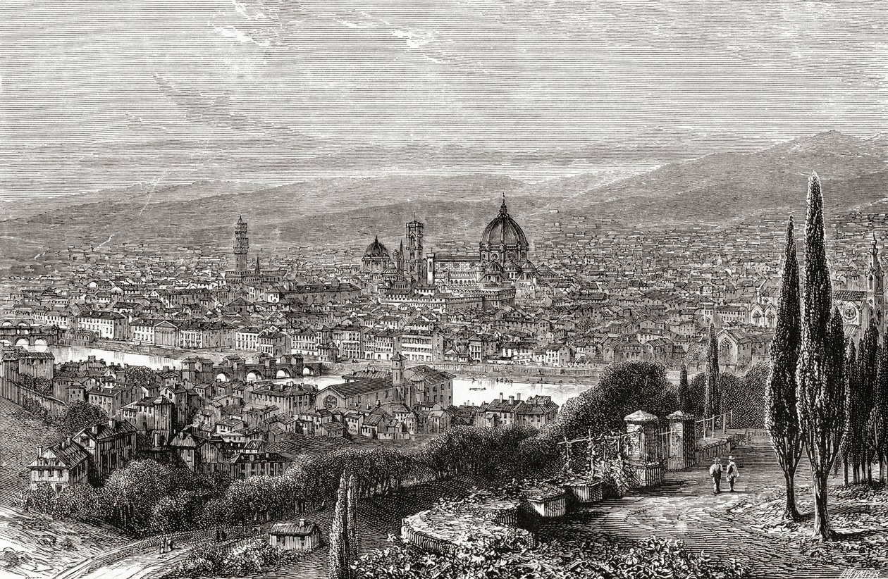 A View of Florence, Tuscany, Italy from the Terrace of San Miniato, in the Late 19th Century. From Italian Pictures by Rev. Samuel Manning, Published c.1890. by Reverend Samuel Manning