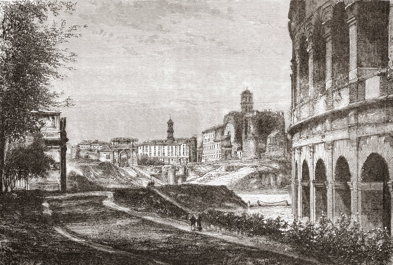 Approach to The Forum from The Cellian Hill, Rome, Italy in the Late 19th Century. From Italian Pictures by Rev. Samuel Manning, Published c.1890. by Reverend Samuel Manning