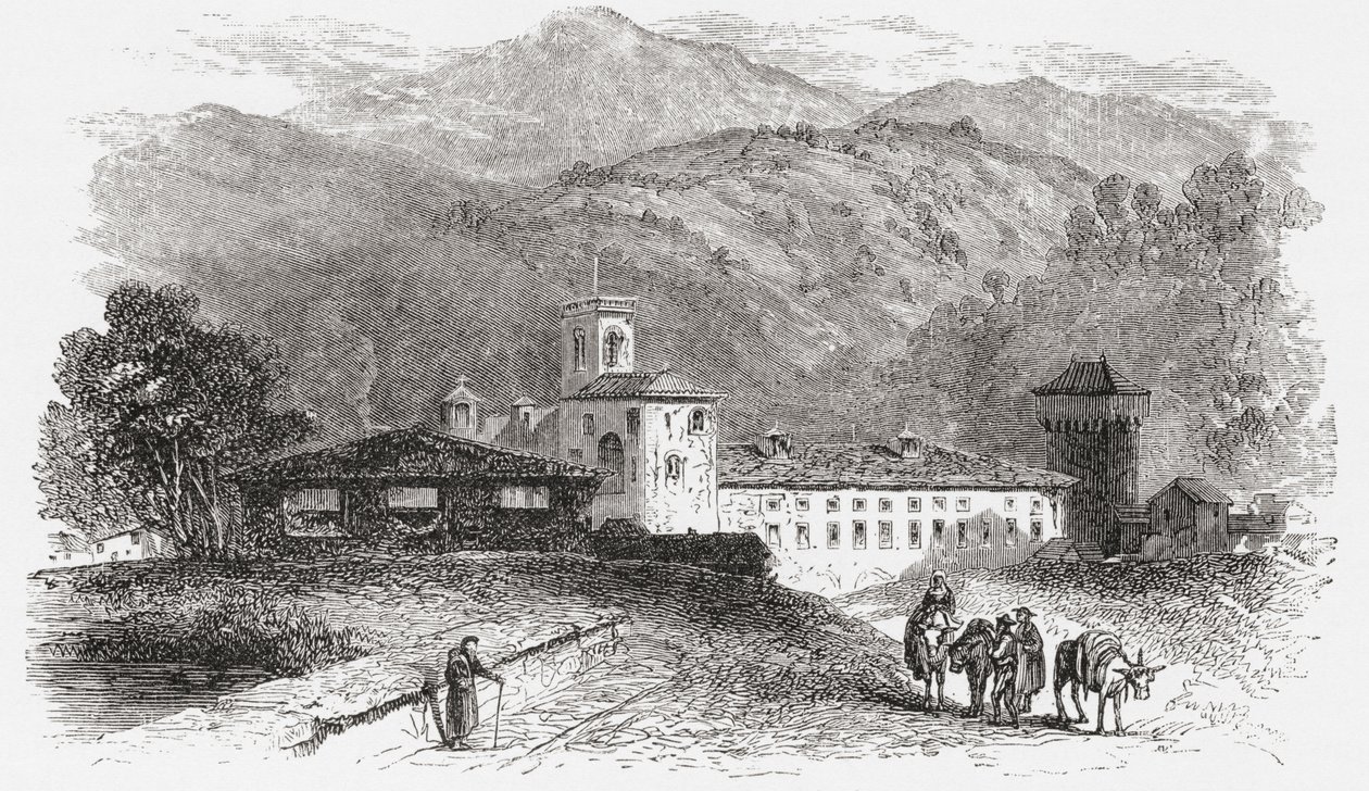 Convent at Vallombrosa, Florence, Italy in the Late 19th Century. From Italian Pictures by Rev. Samuel Manning, Published c.1890 by Reverend Samuel Manning