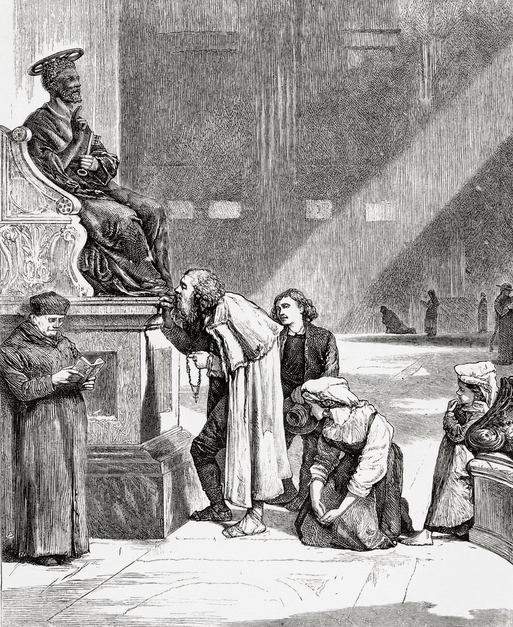 People Kissing the Feet of the Statue of Saint Peter Inside Saint Peter