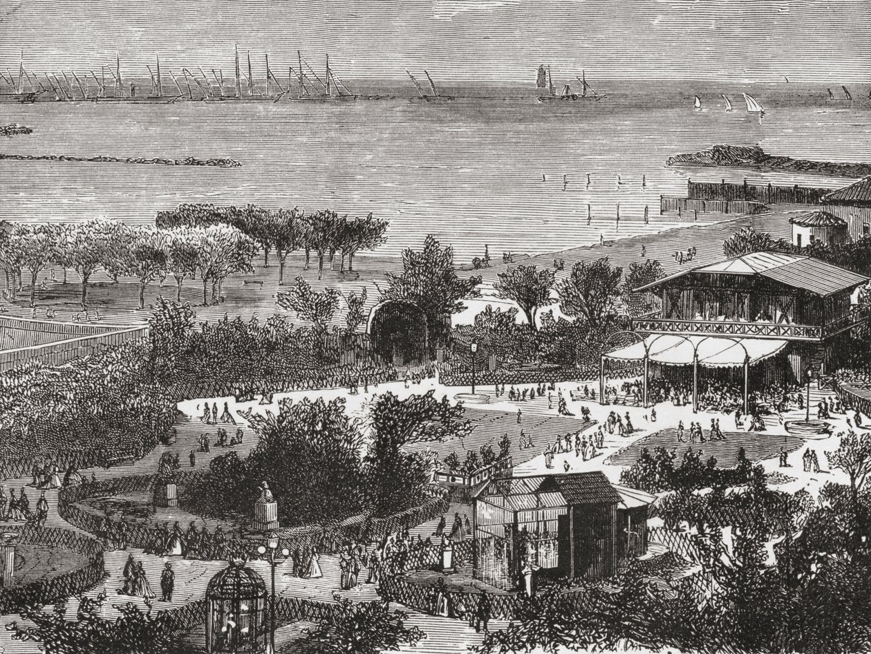 Public Gardens and Roadstead of Livorno, aka Leghorn, Tuscany, Italy in the Late 19th Century. From Italian Pictures by Rev. Samuel Manning, Published c.1890 by Reverend Samuel Manning