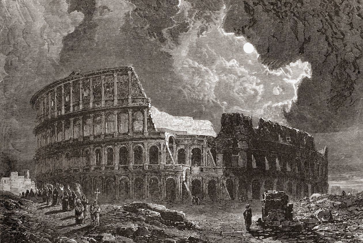 The Colosseum, Rome, Italy by Moonlight, in the Late 19th Century. From Italian Pictures by Rev. Samuel Manning, Published c.1890. by Reverend Samuel Manning
