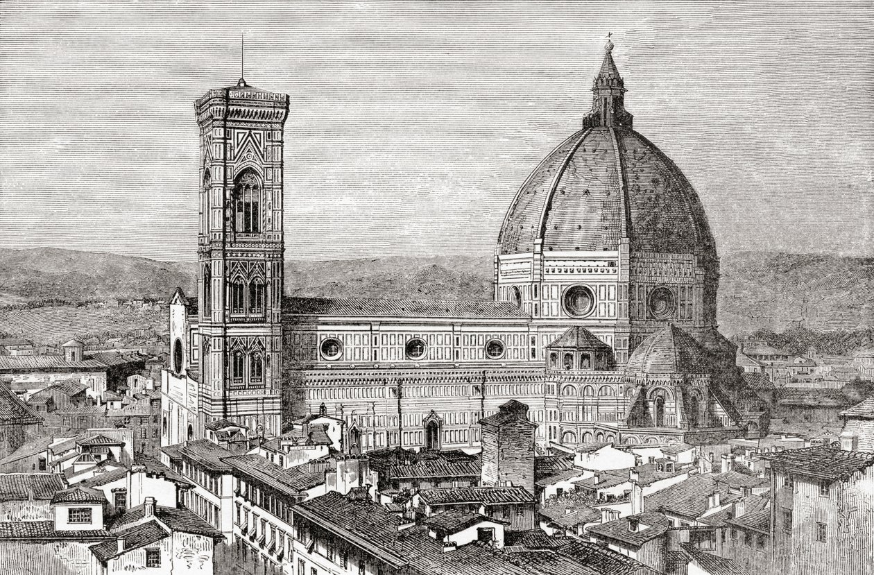 The Duomo and Campanile of The Basilica di Santa Maria del Fiore, Piazza del Duomo, Florence, Italy in the Late 19th Century by Reverend Samuel Manning