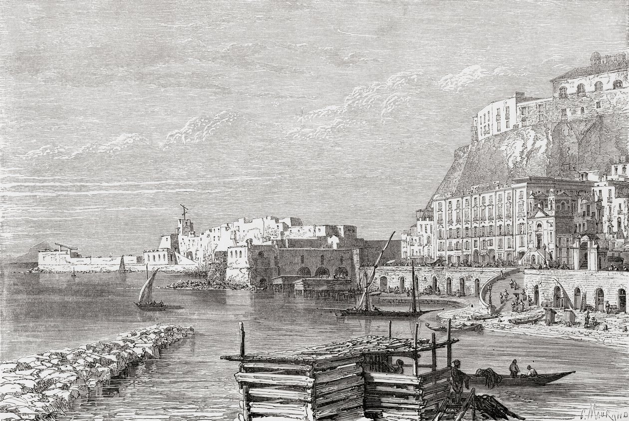 The Quay at Santa Lucia, Naples, Italy in the late 19th century. From Italian Pictures by Rev. Samuel Manning, published c.1890. by Reverend Samuel Manning