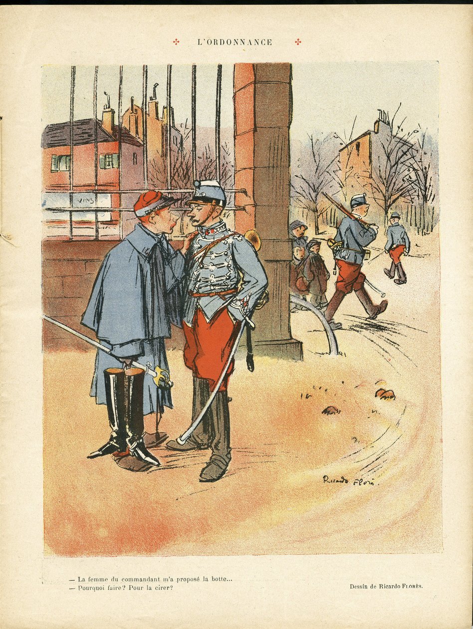 Illustration by Ricardo Flores (1878-1918) in The Rire, 05/06/09 - The Ordinance - Army, Urban Architecture, Love by Ricardo Flores