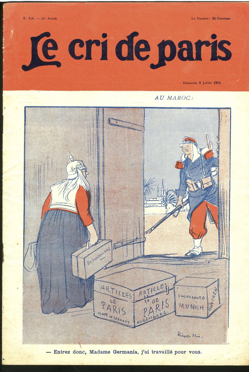 Illustration of Ricardo Flores (1878-1918) for the Cover of Le Cri de Paris, 09/07/11 - Enter so dear madam, I have worked for you. - Germany Prussia, Morocco, Maghreb - Germania by Ricardo Flores