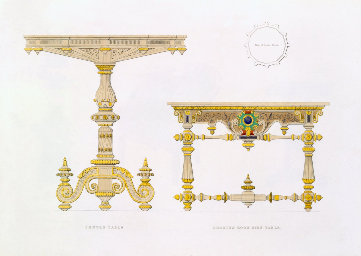 Centre Table and Drawing Room Side Table, 1833 by Richard Bridgens