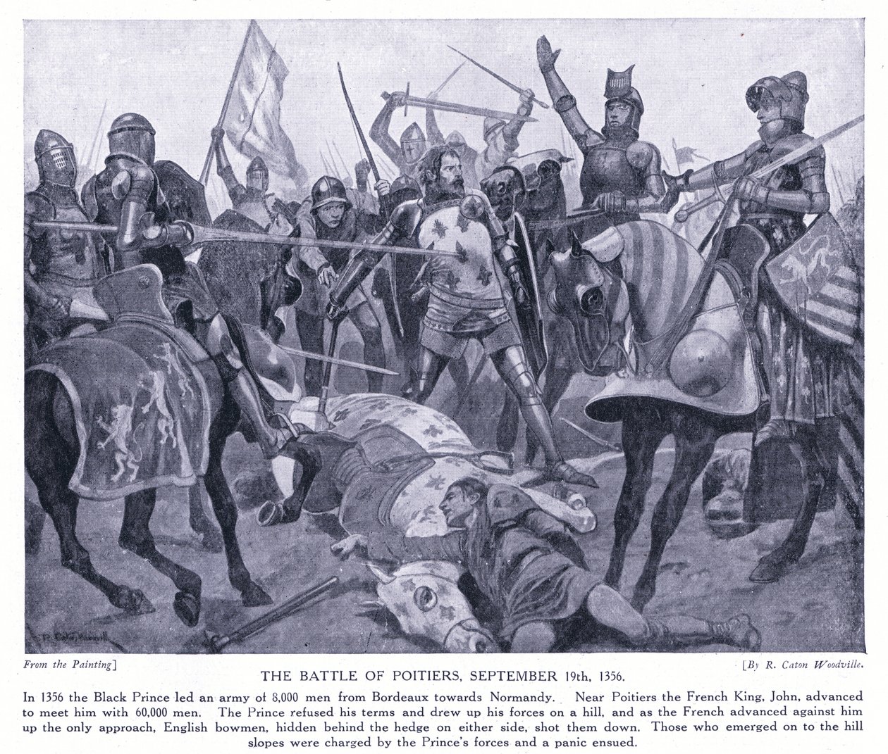 The Battle of Poitiers AD1356, 1920s by Richard Caton Woodville junior