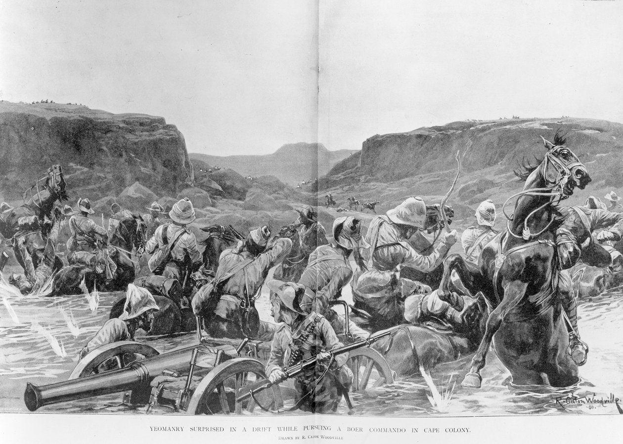 Yeomanry Surprised in a Drift While Pursuing a Boer Commando in Cape Colony by Richard Caton Woodville junior