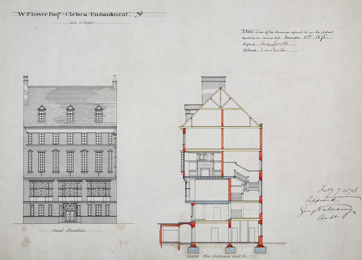 Design for a House for W. Flower Esq, Chelsea Embankment, London, 1876 by Richard Norman Shaw