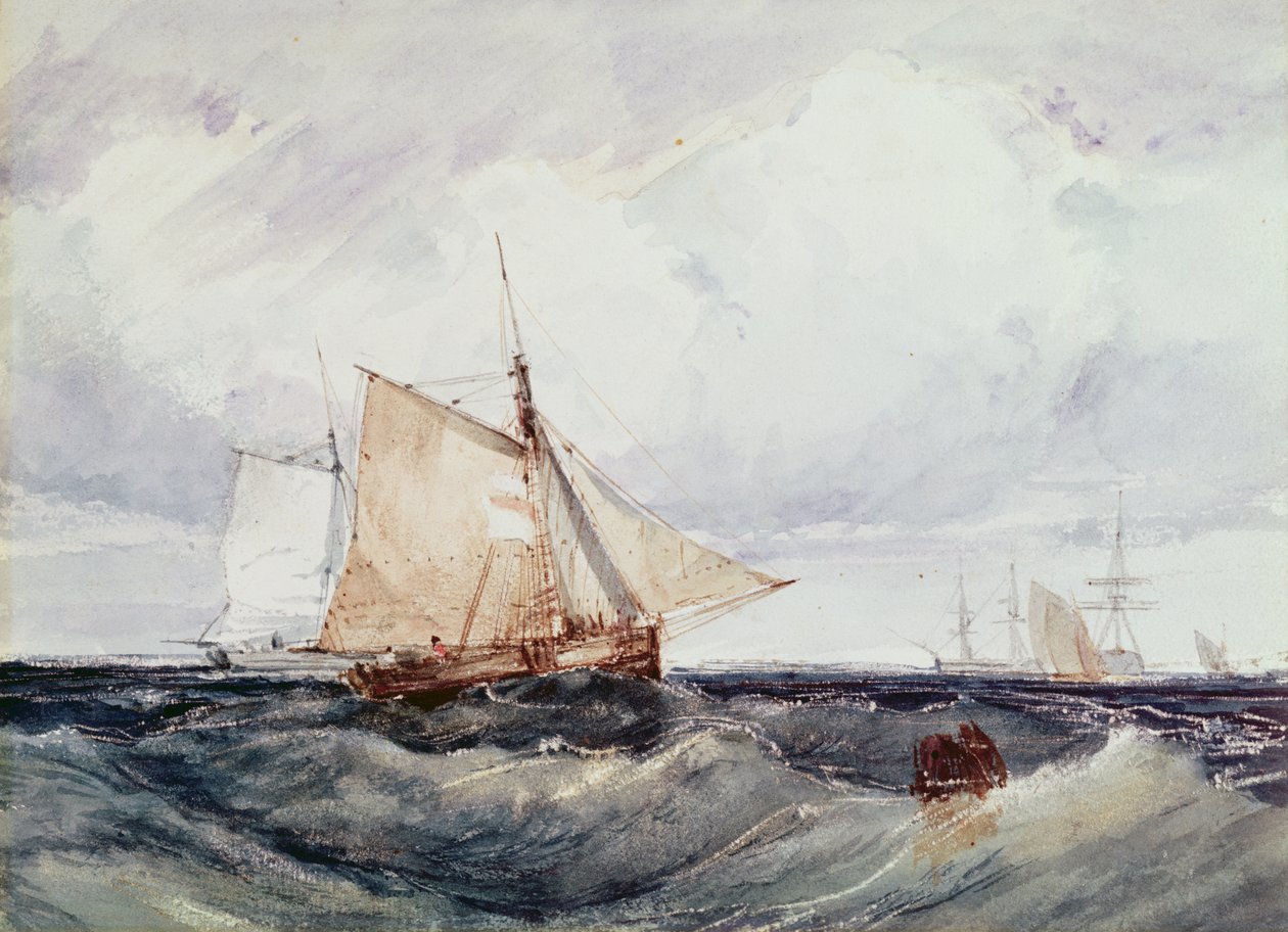 A Cutter and Other Ships in a Strong Breeze by Richard Parkes Bonington