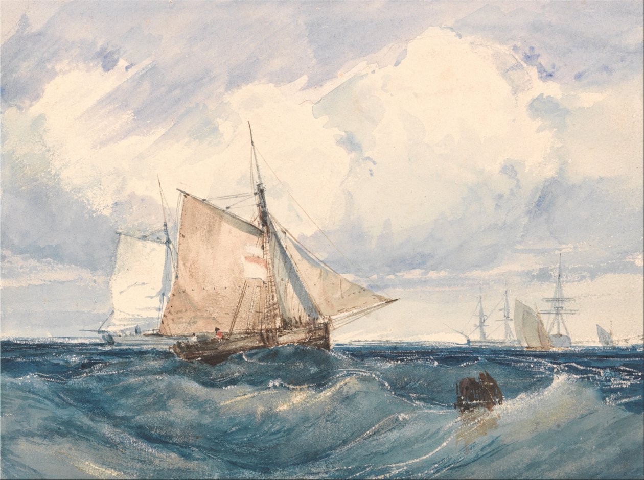 A Cutter and Other Shipping in a Breeze by Richard Parkes Bonington
