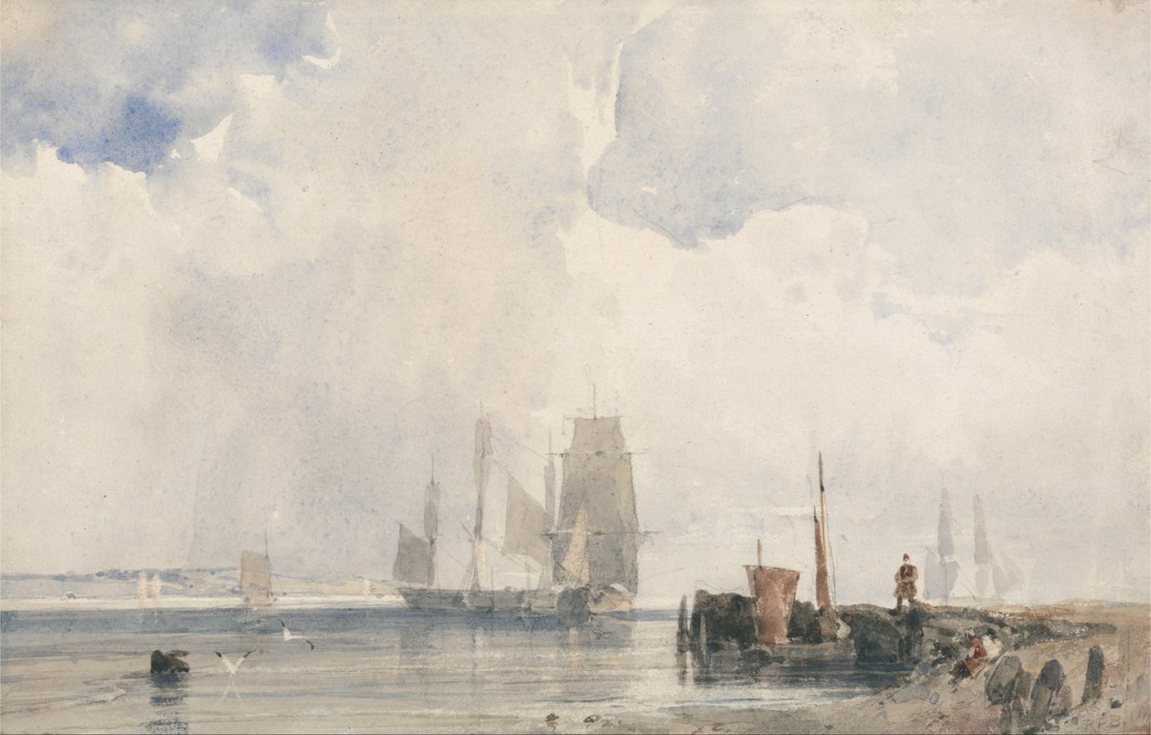 Shipping in an Estuary, Probably near Quilleboeuf by Richard Parkes Bonington